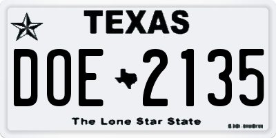TX license plate DOE2135