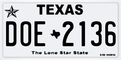 TX license plate DOE2136