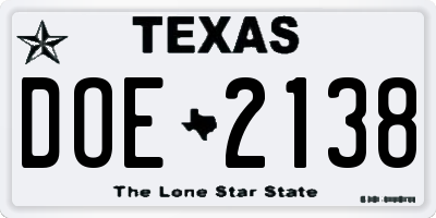 TX license plate DOE2138
