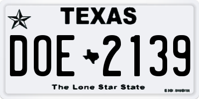 TX license plate DOE2139