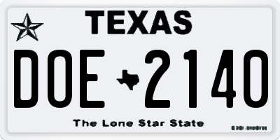 TX license plate DOE2140