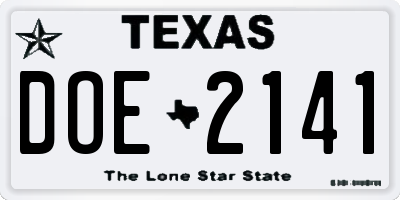 TX license plate DOE2141
