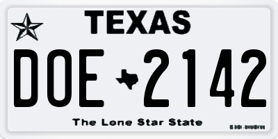 TX license plate DOE2142