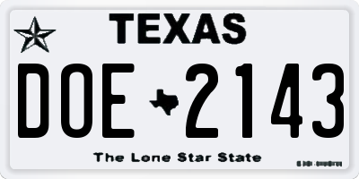 TX license plate DOE2143