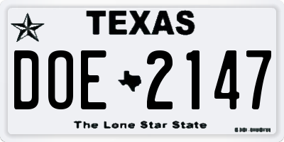TX license plate DOE2147