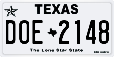 TX license plate DOE2148