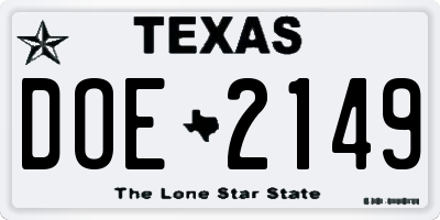TX license plate DOE2149