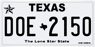 TX license plate DOE2150