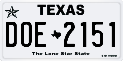 TX license plate DOE2151