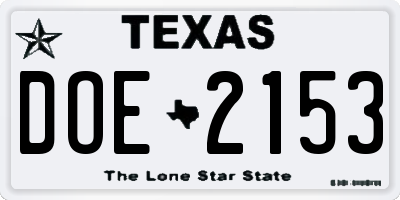 TX license plate DOE2153