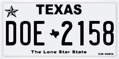 TX license plate DOE2158