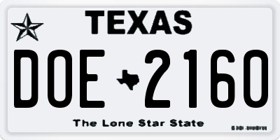 TX license plate DOE2160