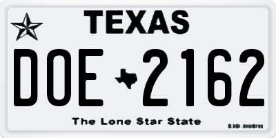 TX license plate DOE2162