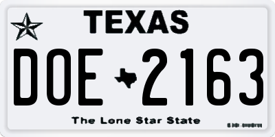 TX license plate DOE2163