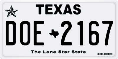 TX license plate DOE2167