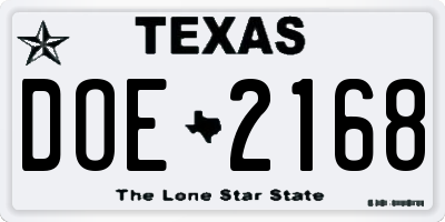 TX license plate DOE2168