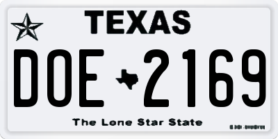 TX license plate DOE2169
