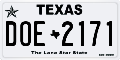 TX license plate DOE2171