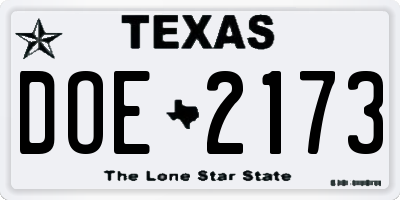 TX license plate DOE2173