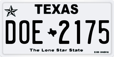 TX license plate DOE2175