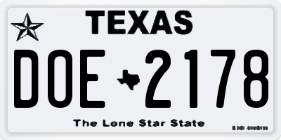 TX license plate DOE2178