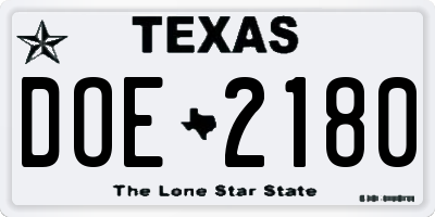 TX license plate DOE2180