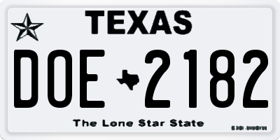 TX license plate DOE2182
