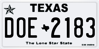 TX license plate DOE2183