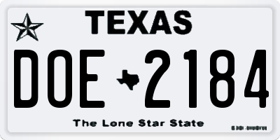 TX license plate DOE2184