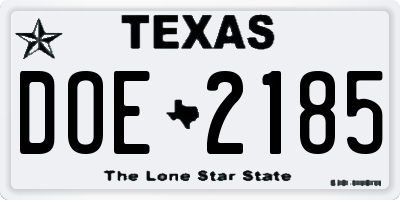 TX license plate DOE2185