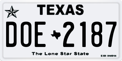 TX license plate DOE2187