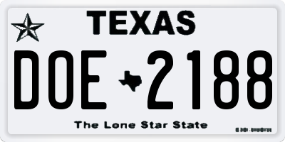 TX license plate DOE2188
