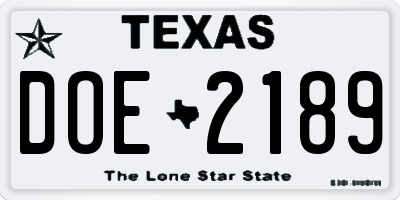 TX license plate DOE2189