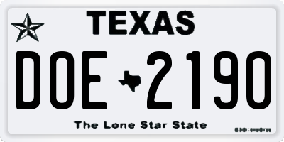 TX license plate DOE2190