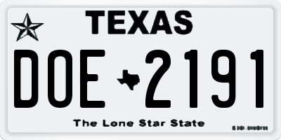 TX license plate DOE2191