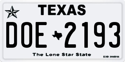 TX license plate DOE2193