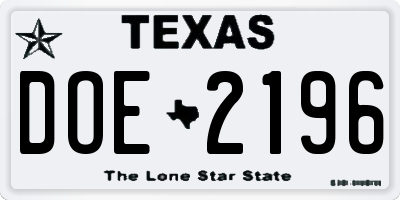 TX license plate DOE2196