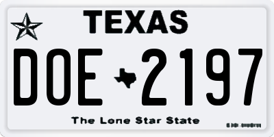 TX license plate DOE2197
