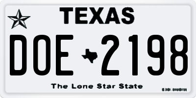 TX license plate DOE2198