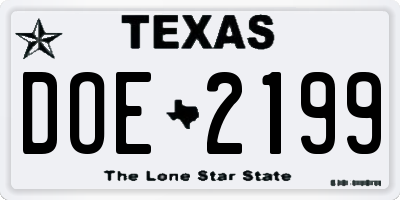 TX license plate DOE2199