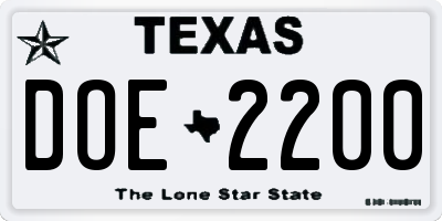 TX license plate DOE2200