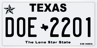 TX license plate DOE2201