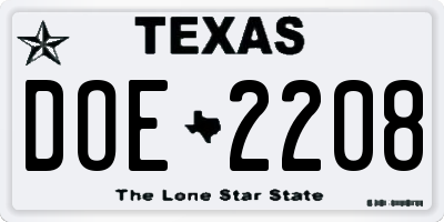 TX license plate DOE2208