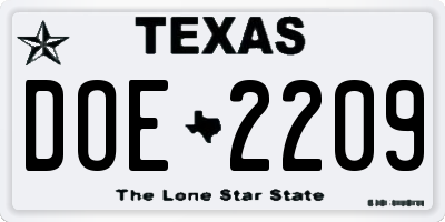 TX license plate DOE2209