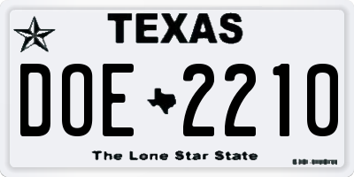 TX license plate DOE2210