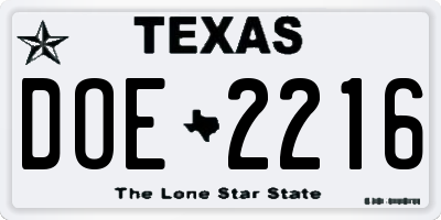 TX license plate DOE2216