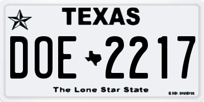 TX license plate DOE2217