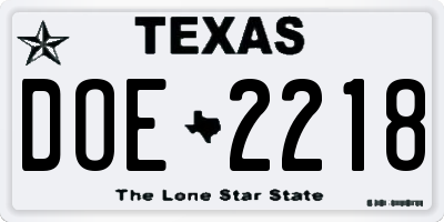 TX license plate DOE2218