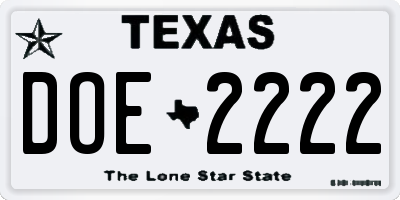 TX license plate DOE2222