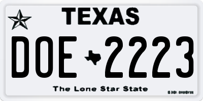 TX license plate DOE2223